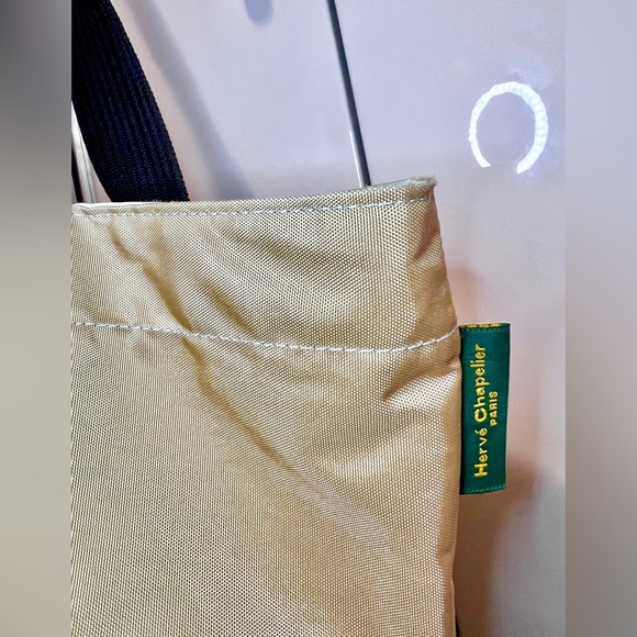 SOLD! Herve Chapelier ~LARGE~Beige & Mint 2 Color~Nylon Tote Bag (orig $149) - Picture 3 of 7